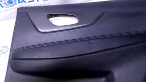 Door trim card rear right Nissan Rogue 14-20 black with black insert plastic, armrest black leather, molding graphite structure, abrasions, scratches, dent