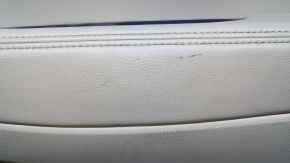 Door trim card rear right Nissan Rogue 14-20 beige with beige insert plastic, molding carbon glossy, armrest beige leather, scratches, abrasions, scuffs, bumps