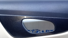 Door trim card rear right Nissan Rogue 14-20 beige with beige insert plastic, molding carbon glossy, armrest beige leather, scratches, abrasions, scuffs, bumps