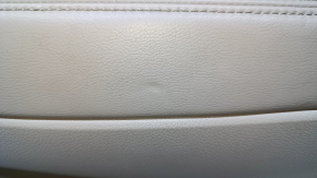 Door trim card rear right Nissan Rogue 14-20 beige with beige insert plastic, molding carbon glossy, armrest beige leather, scratches, abrasions, scuffs, dent, plastic turned white