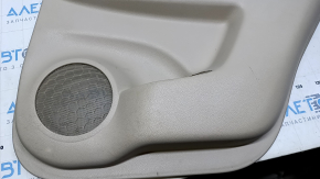 Door trim card rear right Nissan Rogue 14-20 beige with beige insert plastic, molding carbon glossy, armrest beige leather, scratches, abrasions, scuffs, dent, plastic turned white
