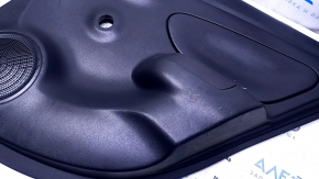 Door trim card rear right Nissan Versa 12-19 usa black with black insert plastic, armrest black plastic, under fur window lifter, scratches, abrasions