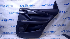 Door trim card rear right Mazda CX-9 16- black with black insert leather, armrest black leather, molding gray structure, abrasions, scratches, dents, bumps