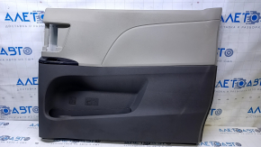 Door trim card rear right Toyota Sienna 11-14 dark gray with beige insert plastic, scratches, abrasions, broken crepe, crack, whitened plastic