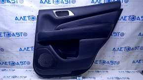 Door trim card rear right Nissan Pathfinder 13-20 black with black insert leather, armrest black leather, molding handle gray structure, scratches, abrasions