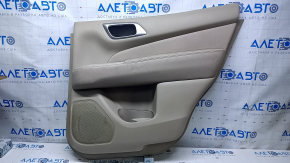 Door trim card rear right Nissan Pathfinder 13-20 beige with beige insert leather, armrest beige leather, molding handle gray structure, for dry cleaning, scratches, abrasions, scuffs, whitened plasti