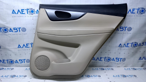 Door trim card rear right Nissan Rogue 14-20 beige with beige insert plastic, molding graphite structure, armrest beige leather, scuffs