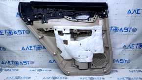 Door trim card rear right Nissan Rogue 14-20 beige with beige insert plastic, molding graphite structure, armrest beige leather, scuffs