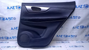 Door trim card rear right Nissan Rogue 14-20 black with black insert plastic, armrest black leather, molding graphite structure, abrasions, scratches