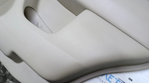 Door trim card rear right Nissan Pathfinder 13-20 beige with beige insert leather, armrest beige leather, molding handle gray structure, scratches, abrasions, scuffs, whitened plastic