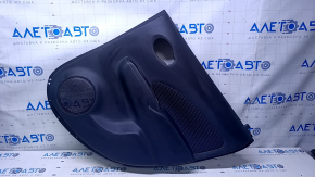 Door trim card rear right Nissan Versa Note 13-19 black with black-blue insert cloth, armrest black plastic, scratches, abrasions