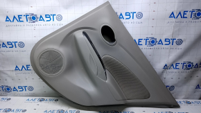 Door trim card rear right Nissan Versa 12-19 usa gray with gray insert cloth, armrest gray plastic, scratches, abrasions, whitened plastic