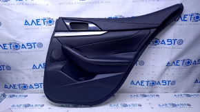 Door trim card rear right Nissan Maxima A36 16- black with black insert leather, armrest black leather, molding gray wood structure, scratches, abrasions, dents, scuffs, bumps