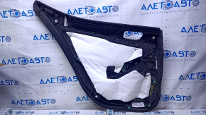 Door trim card rear right Nissan Maxima A36 16- black with black insert leather, armrest black leather, molding gray wood structure, scratches, abrasions, dents, scuffs, bumps