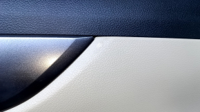 Door trim card rear right Nissan Rogue 14-20 beige with beige insert plastic, molding graphite structure, armrest beige leather, scuffs, scratches