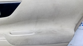 Door trim card rear right Nissan Altima 13-18 beige with beige insert cloth, armrest beige cloth, molding black-gray gloss, scuffs, scratches, for dry cleaning, whitened plastic, dent
