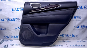 Door trim card rear right Infiniti JX35 QX60 13- black with black insert leather, armrest black leather, molding dark wood gloss, scratches, abrasions, dents, bumps