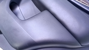 Door trim card rear right Infiniti JX35 QX60 13- black with black insert leather, armrest black leather, molding dark wood gloss, scratches, abrasions, dents, bumps