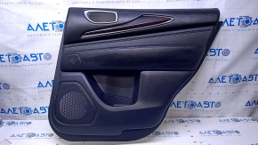 Door trim card rear right Infiniti JX35 QX60 13- black with black insert leather, armrest black leather, molding dark wood gloss, under the tweeter, scratches, abrasions, dents, scuffs, bumps