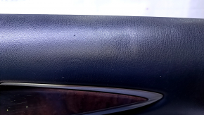 Door trim card rear right Infiniti JX35 QX60 13- black with black insert leather, armrest black leather, molding dark wood gloss, under the tweeter, scratches, abrasions, dents, scuffs, bumps