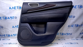 Door trim card rear right Infiniti JX35 QX60 13- black with black insert leather, armrest black leather, molding dark wood gloss, under the tweeter, scratches, abrasions, dents, scuffs, bumps