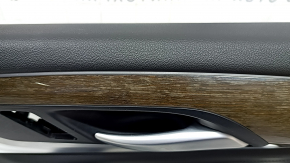 Door trim card front right BMW X3 G01 18-21 black leather, insert black Vernasca leather, gray stitching, dark oak trim, cracked handle and trim of glass control, swollen varnish,