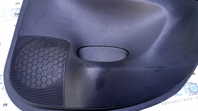 Door trim card rear right Nissan Sentra 13-19 black with black insert cloth, armrest black leather, scratches, abrasions, scuffs, dents