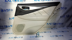 Door trim card rear right Infiniti Q50 14- gray with gray insert leather, armrest gray leather, molding gray structure, dents, scratches, abrasions, peeling coating on molding