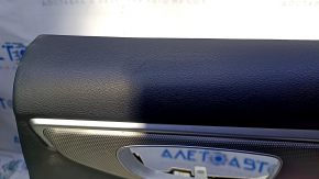 Door trim card rear right Infiniti Q50 14- gray with gray insert leather, armrest gray leather, molding gray structure, dents, scratches, abrasions, peeling coating on molding