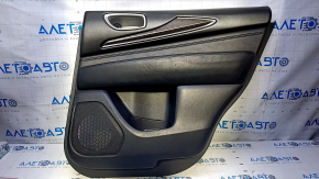 Door trim card rear right Infiniti JX35 QX60 13- black with black insert leather, armrest black leather, molding light wood gloss, scratches, abrasions, dents, bumps