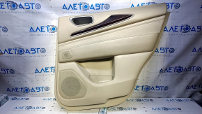 Door trim card rear right Infiniti JX35 QX60 13- beige with beige insert leather, armrest beige leather, molding dark wood gloss, under the tweeter, scuffs, scratches, dent, whitened plastic, by