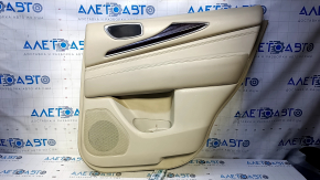 Door trim card rear right Infiniti JX35 QX60 13- beige with beige insert leather, armrest beige leather, molding dark wood gloss, scuffs, scratches, dent, whitened plastic, for dry cleaning