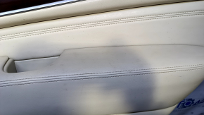 Door trim card rear right Infiniti JX35 QX60 13- beige with beige insert leather, armrest beige leather, molding dark wood gloss, scuffs, scratches, dent, whitened plastic, for dry cleaning