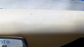 Door trim card rear right Infiniti JX35 QX60 13- beige with beige insert leather, armrest beige leather, molding dark wood gloss, scuffs, scratches, dent, whitened plastic, for dry cleaning