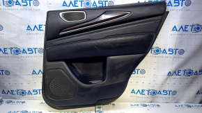 Door trim card rear right Infiniti JX35 QX60 13- black with black insert leather, armrest black leather, molding dark wood gloss, scratches, abrasions, dents