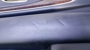 Door trim card rear right Infiniti JX35 QX60 13- black with black insert leather, armrest black leather, molding dark wood gloss, scratches, abrasions, dents