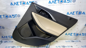 Door trim card rear right Infiniti QX30 17- black with beige insert leather, armrest beige leather, molding black-gray gloss, dents, scratches, abrasions, scuffs
