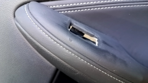 Door trim card rear right Infiniti QX30 17- black with black insert leather, armrest black leather, molding black-gray gloss, dents, scratches, abrasions, scuffs