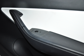 Door trim card front right Tesla Model Y 20 - leather black with white type 2, with backlight, matte lining, with suede insert with window lift control with door opening button