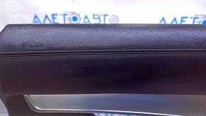 Door trim card rear right Infiniti QX50 19- black, insert black leather, armrest black leather, gray stitching, molding silver, scratches, dents, abrasions, broken fastener