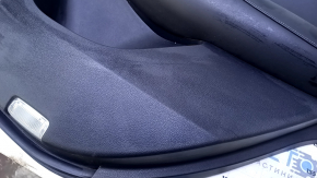 Door trim card rear right Infiniti QX50 19- black, insert black leather, armrest black leather, gray stitching, molding silver, scratches, dents, abrasions, broken fastener