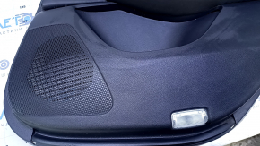 Door trim card rear right Infiniti QX50 19- black, insert black leather, armrest black leather, gray stitching, molding silver, scratches, dents, abrasions, broken fastener