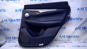 Door trim card rear right Infiniti QX50 19- black, insert black leather, armrest black leather, gray stitching, molding gray wood structure, with curtain, under the tweeter, scratches, abrasions