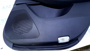 Door trim card rear right Infiniti QX50 19- black, insert black leather, armrest black leather, gray stitching, molding gray wood structure, with curtain, under the tweeter, scratches, abrasions