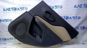 Door trim card rear right Jeep Cherokee KL 14-18 black with beige insert leather, armrest black leather brown stitching, molding dark wood, scratches, dents, abrasions, bumps
