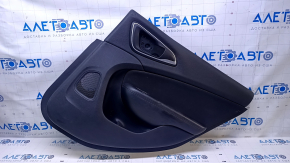 Door trim card rear right Chrysler 200 15-17 black with black insert cloth, armrest black leather, handle molding black-gray structure, dents, pokes, scuffs, abrasions, scratches