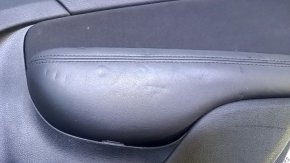 Door trim card rear right Chrysler 200 15-17 black with black insert cloth, armrest black leather, handle molding black-gray structure, dents, pokes, scuffs, abrasions, scratches