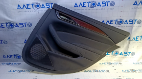 Door trim card rear right Cadillac CTS 14- black with black insert leather, armrest black leather, molding light wood gloss with chrome, with backlight, bumps, dents, scuffs, abrasions, scratches