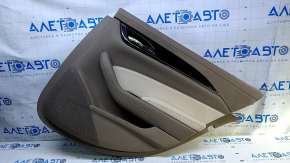 Door trim card rear right Cadillac CTS 14- brown with beige leather insert, armrest beige leather, upper insert suede, molding under wood gloss, backlight, pokes, scuffs, dents, abrasions, scratches