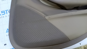 Door trim card rear right Cadillac CTS 14- brown with beige leather insert, armrest beige leather, upper insert suede, molding under wood gloss, backlight, pokes, scuffs, dents, abrasions, scratches